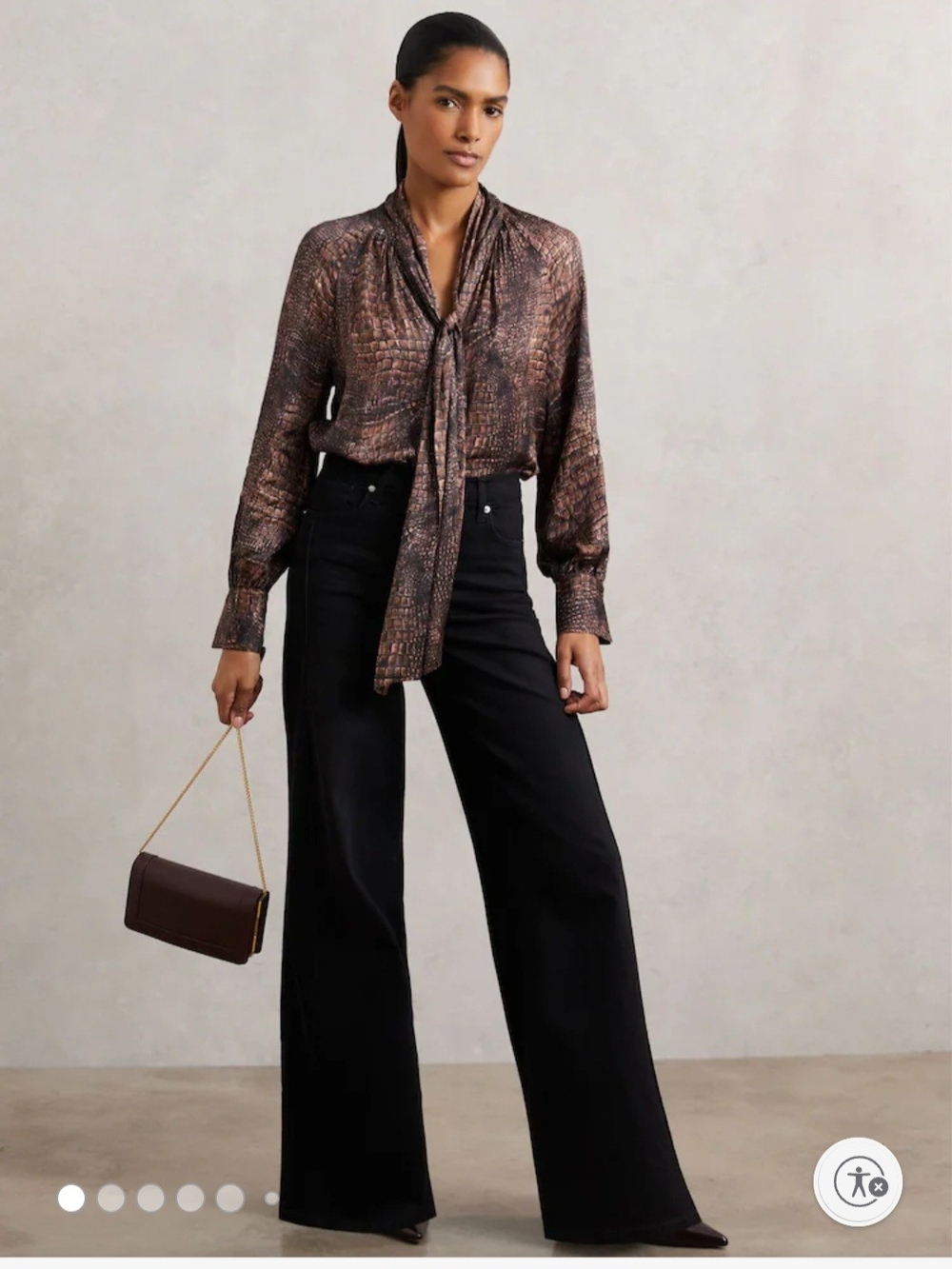 Naomi
Crocodile-Print Tie-Neck Blouse in Brown